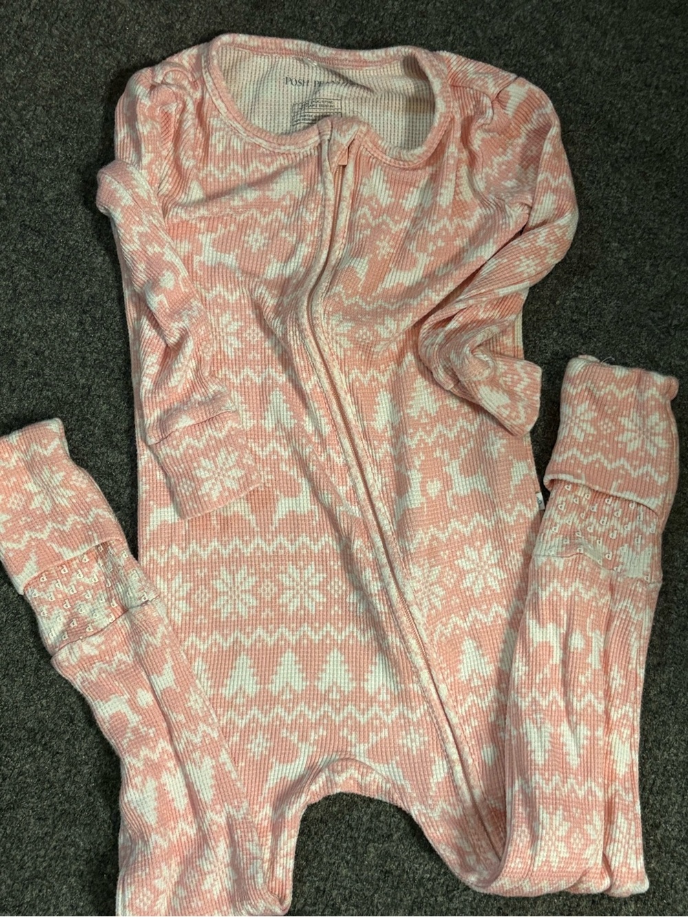 Posh peanut Pink & White Fair Isle Footed One-Piece